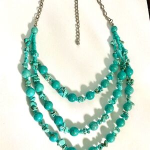 Turquoise 3 Strand Beaded Necklace New